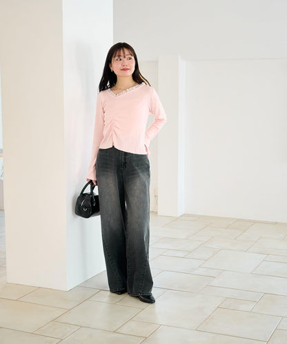 弧線縫線設計牛仔褲