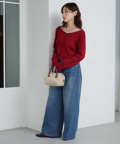 弧線縫線設計牛仔褲