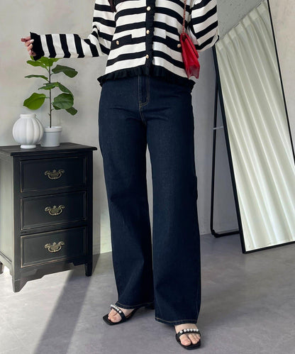 MIO 可調節按鈕直筒牛仔面料牛仔褲