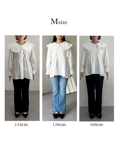 荷葉邊大翻領荷葉擺設計襯衫