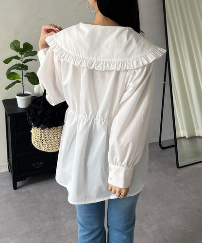 荷葉邊大翻領荷葉擺設計襯衫