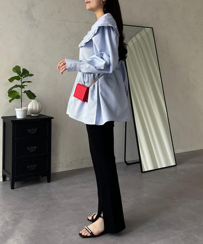 荷葉邊大翻領荷葉擺設計襯衫