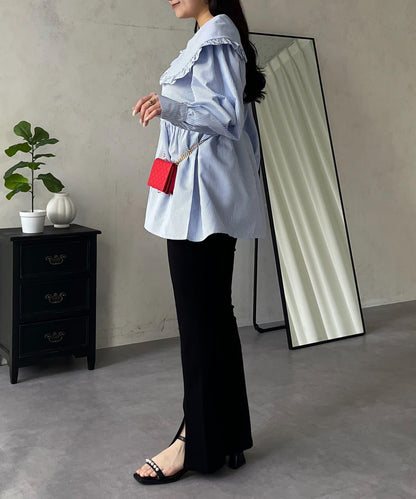 荷葉邊大翻領荷葉擺設計襯衫