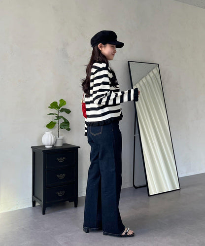 MIO 可調節按鈕直筒牛仔面料牛仔褲