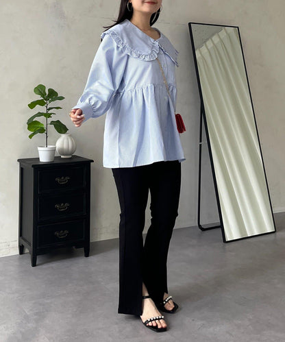 荷葉邊大翻領荷葉擺設計襯衫