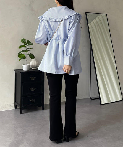荷葉邊大翻領荷葉擺設計襯衫