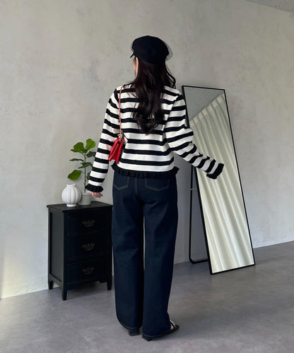 MIO 可調節按鈕直筒牛仔面料牛仔褲