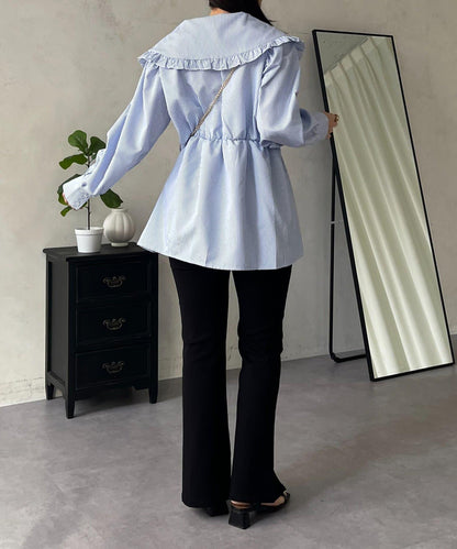 荷葉邊大翻領荷葉擺設計襯衫