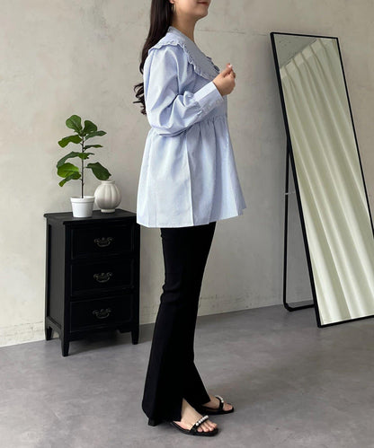 荷葉邊大翻領荷葉擺設計襯衫