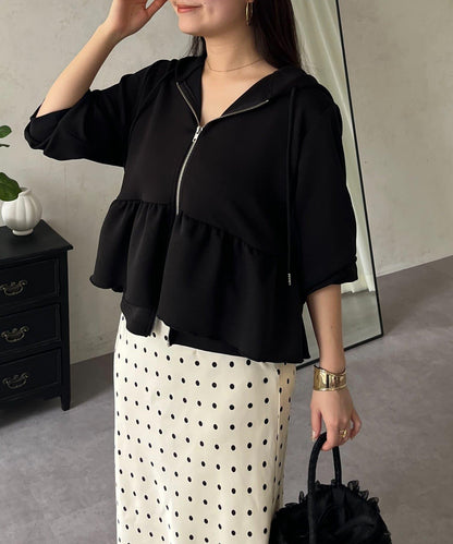 荷葉邊雙拉鍊連帽衛衣