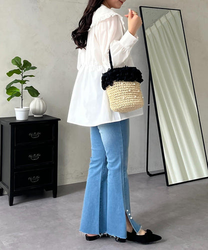 荷葉邊大翻領荷葉擺設計襯衫