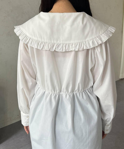 荷葉邊大翻領荷葉擺設計襯衫