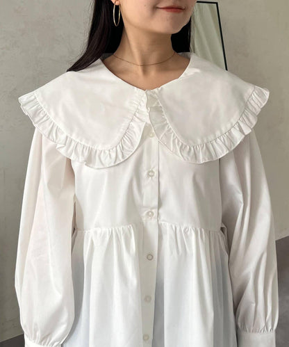 荷葉邊大翻領荷葉擺設計襯衫