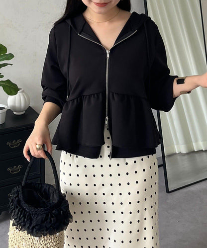 荷葉邊雙拉鍊連帽衛衣