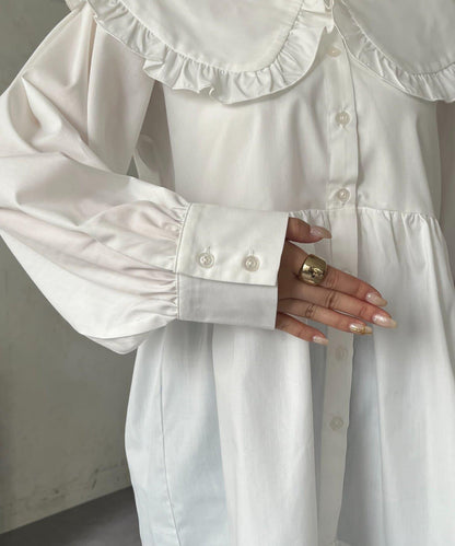 荷葉邊大翻領荷葉擺設計襯衫