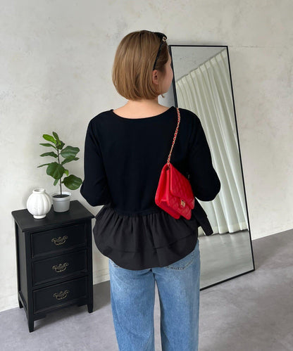 【MOMO】下襬荷葉拼接上衣