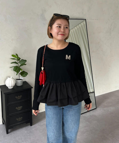 【MOMO】下襬荷葉拼接上衣