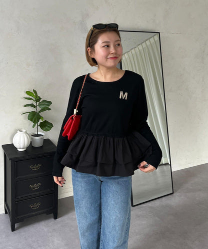 【MOMO】下襬荷葉拼接上衣