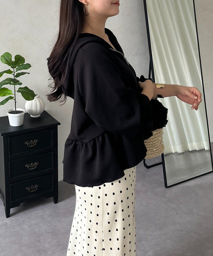 荷葉邊雙拉鍊連帽衛衣