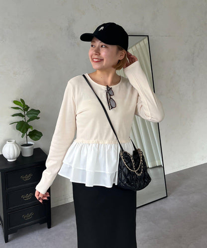 【MOMO】下襬荷葉拼接上衣