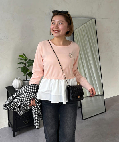 【MOMO】下襬荷葉拼接上衣