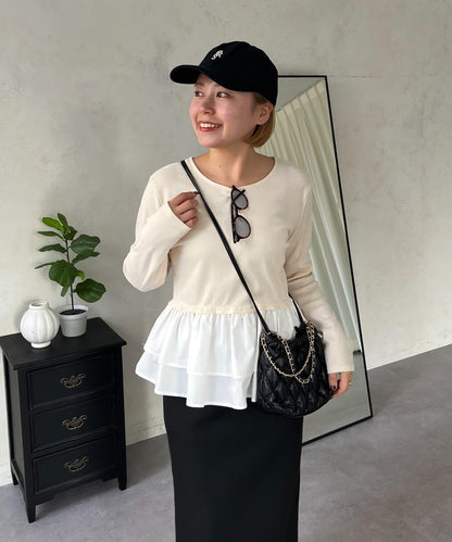 【MOMO】下襬荷葉拼接上衣