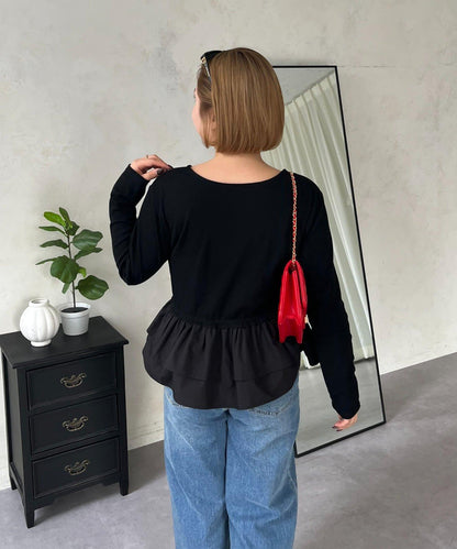 【MOMO】下襬荷葉拼接上衣