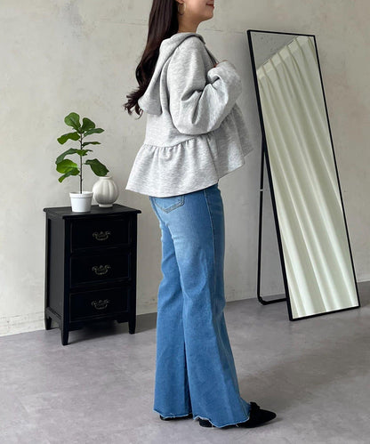 荷葉邊雙拉鍊連帽衛衣