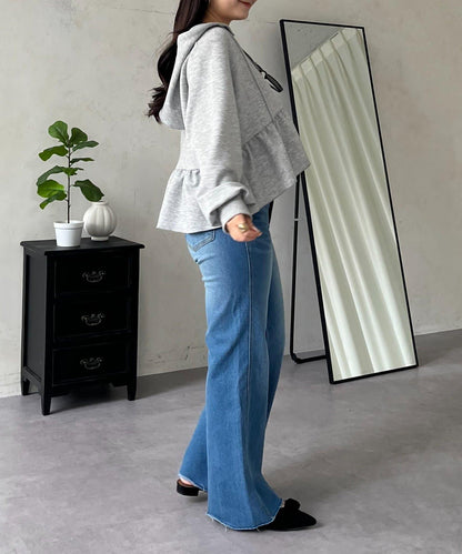 荷葉邊雙拉鍊連帽衛衣