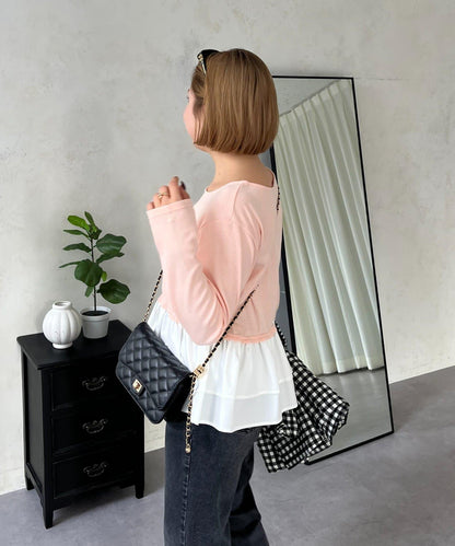 【MOMO】下襬荷葉拼接上衣