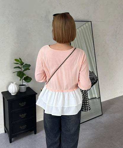 【MOMO】下襬荷葉拼接上衣