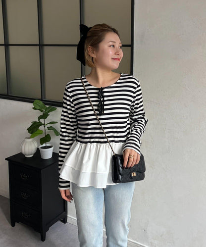 【MOMO】下襬荷葉拼接上衣