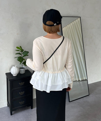 【MOMO】下襬荷葉拼接上衣