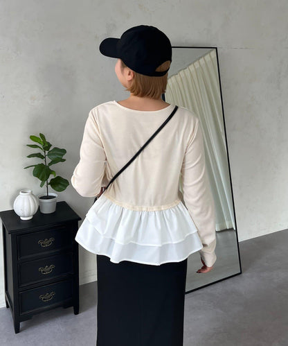 【MOMO】下襬荷葉拼接上衣