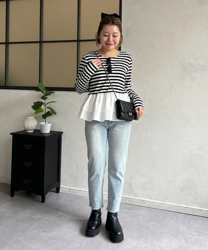 【MOMO】下襬荷葉拼接上衣