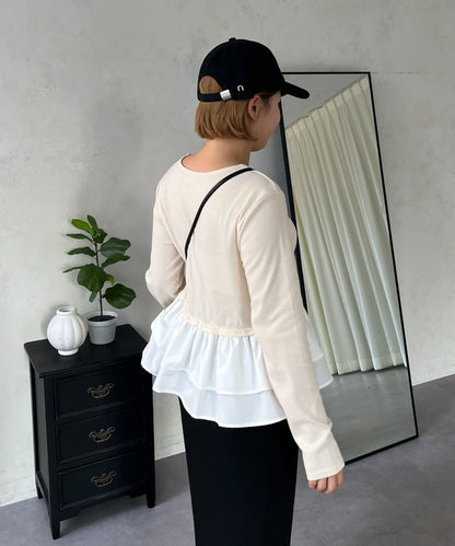 【MOMO】下襬荷葉拼接上衣