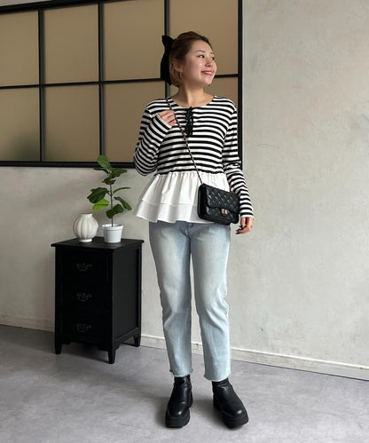 【MOMO】下襬荷葉拼接上衣