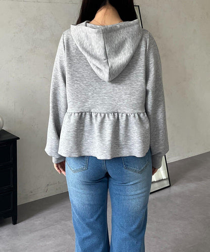 荷葉邊雙拉鍊連帽衛衣
