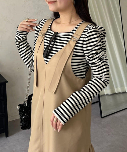 袖部抽褶 條紋褶皺 上衣