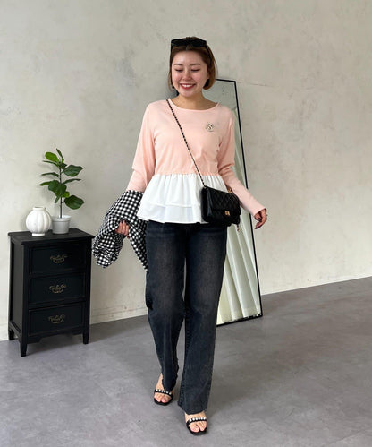 【MOMO】下襬荷葉拼接上衣