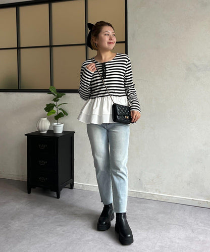 【MOMO】下襬荷葉拼接上衣