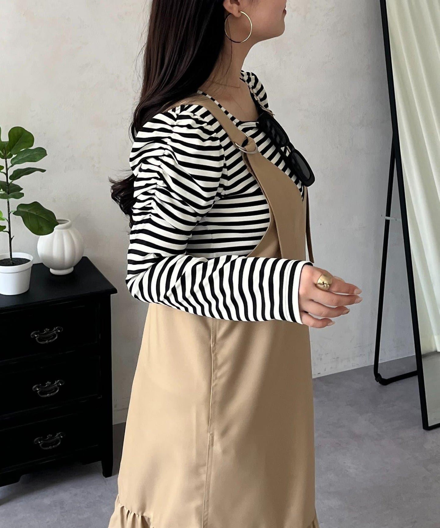 袖部抽褶 條紋褶皺 上衣