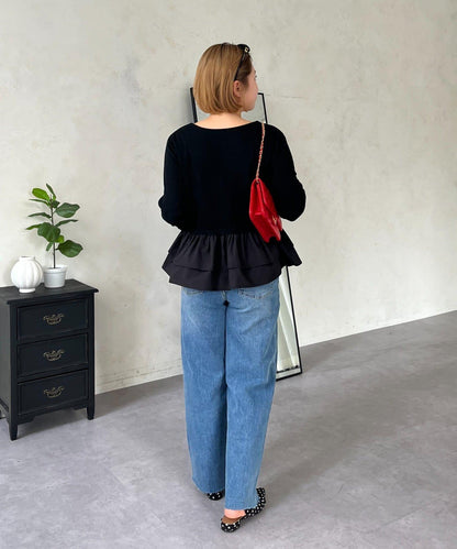 【MOMO】下襬荷葉拼接上衣