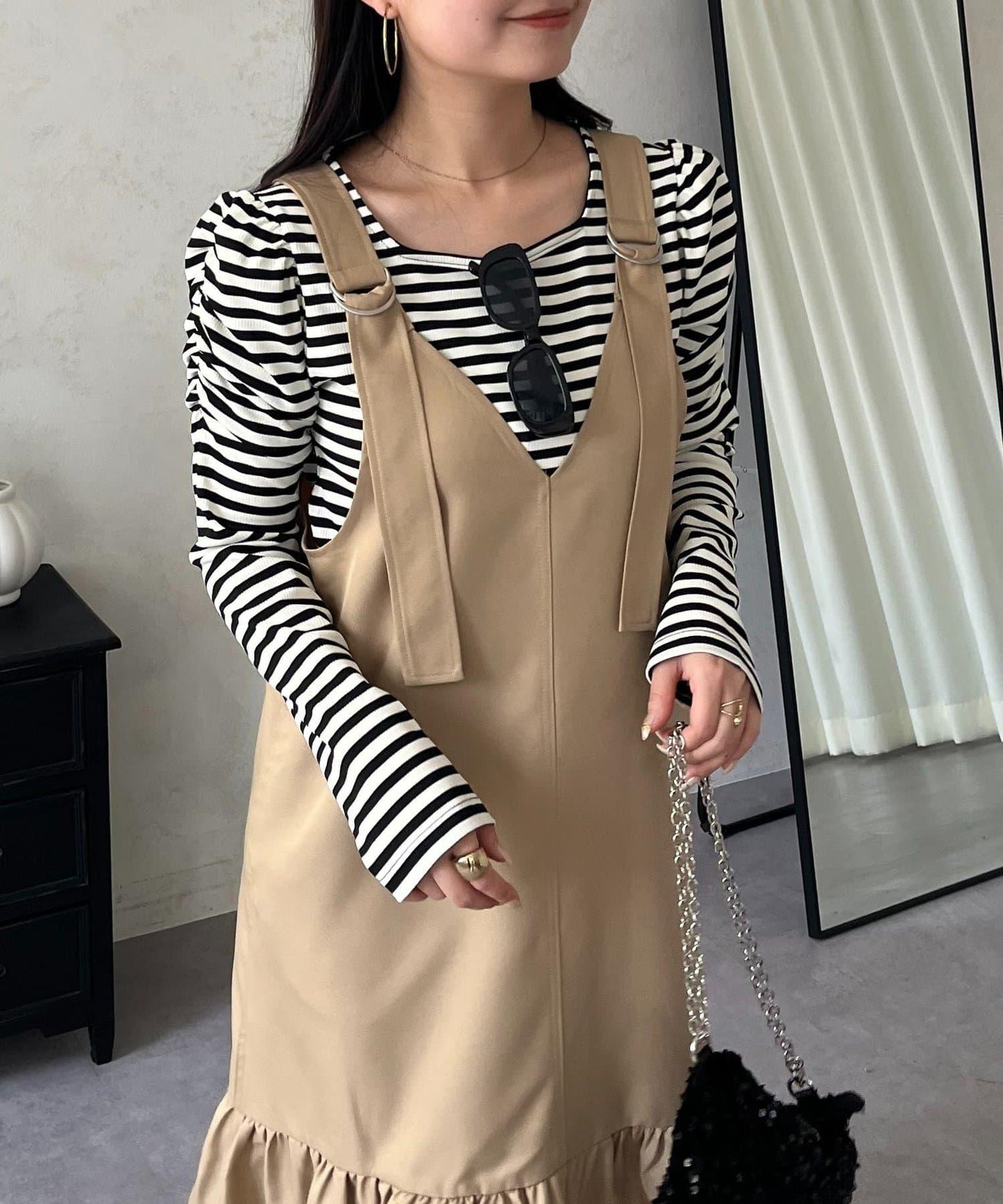 袖部抽褶 條紋褶皺 上衣