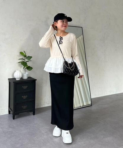 【MOMO】下襬荷葉拼接上衣