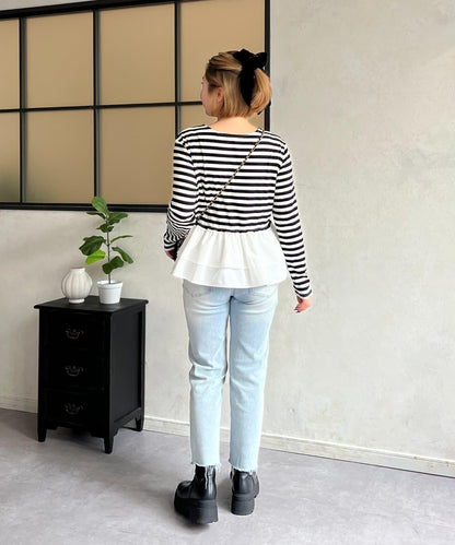 【MOMO】下襬荷葉拼接上衣