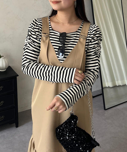 袖部抽褶 條紋褶皺 上衣