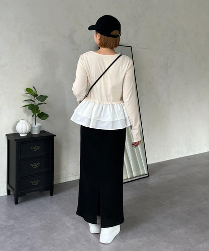 【MOMO】下襬荷葉拼接上衣