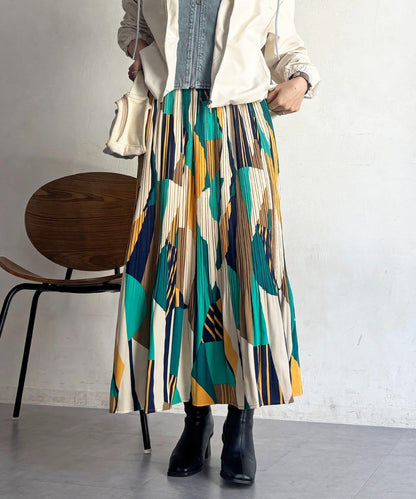 幾何圖案百褶半身裙