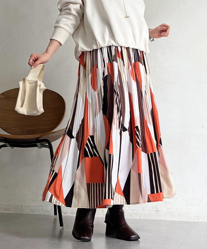 幾何圖案百褶半身裙